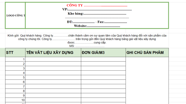 bảng báo giá vật liệu xây dựng bảng báo giá vật liệu xây dựng